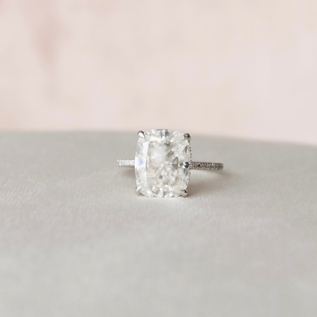 Moissanite 4.32 CT Cushion Cut Diamond Brutalist Engagement Ring