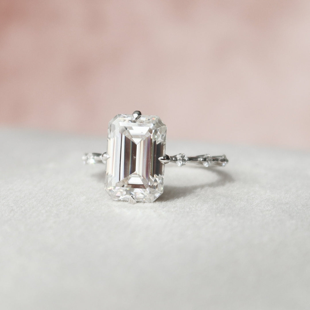 Moissanite 2.94 CT Emerald Cut Diamond Avant Garde Wedding Ring