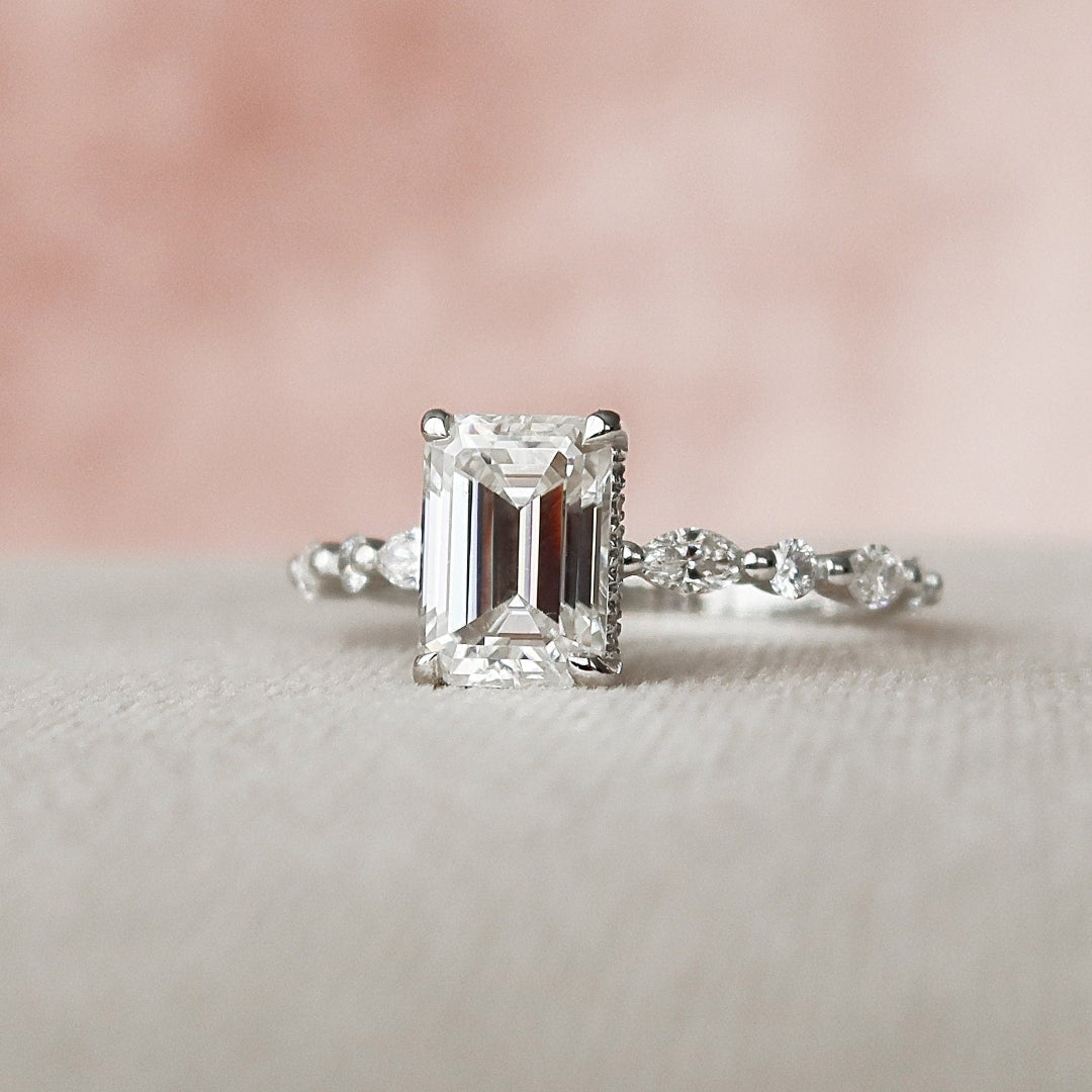 Moissanite 2.73 CT Emerald Cut Diamond Brutalist Anniversary Ring