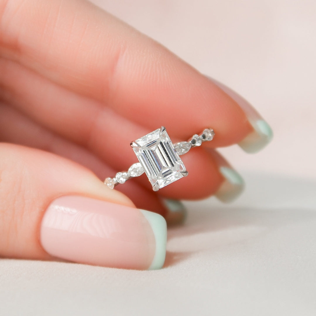 Moissanite 2.73 CT Emerald Cut Diamond Brutalist Anniversary Ring