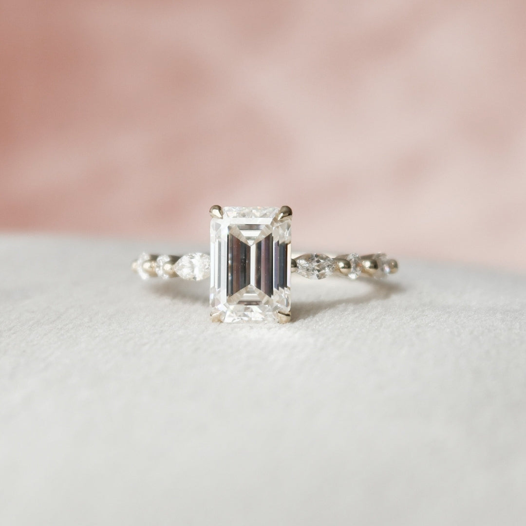 Moissanite 2.73 CT Emerald Cut Diamond Brutalist Anniversary Ring