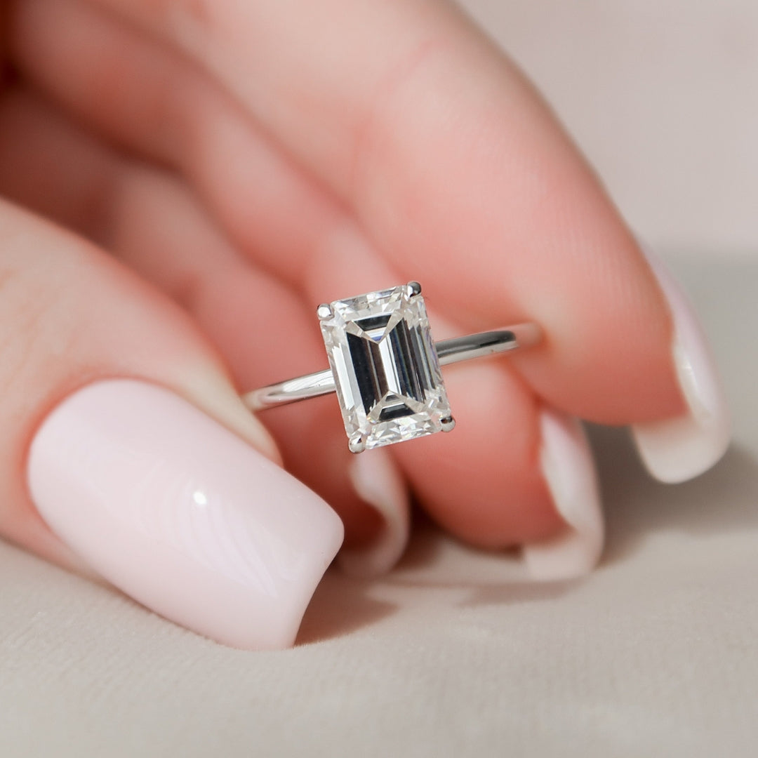 Moissanite 2.05 CT Emerald Cut Diamond Art Deco Wedding Ring