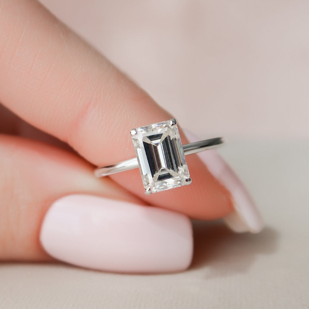 Moissanite 2.05 CT Emerald Cut Diamond Art Deco Wedding Ring