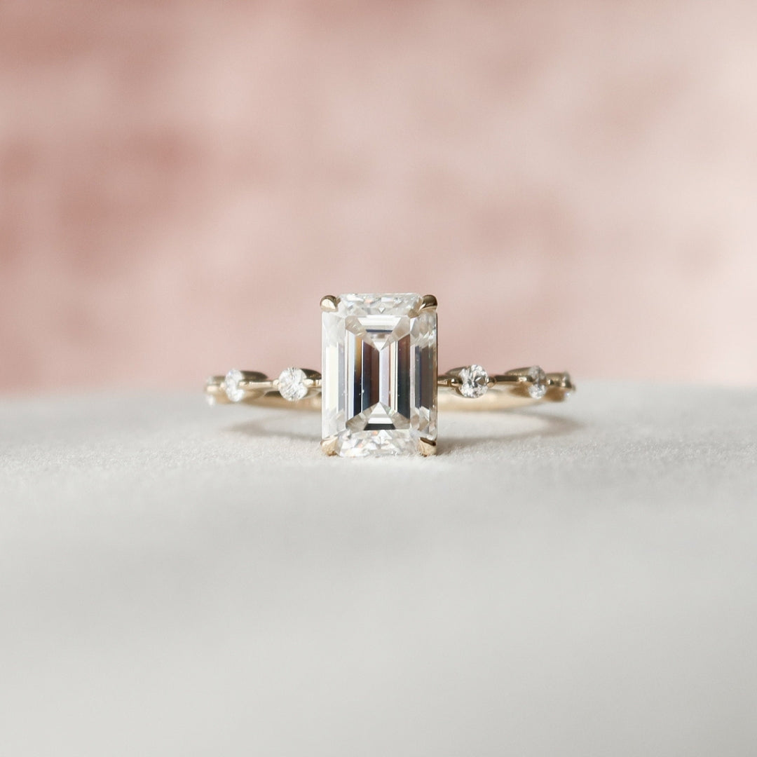 Moissanite 1.94 CT Emerald Cut Diamond Minimalist Engagement Ring