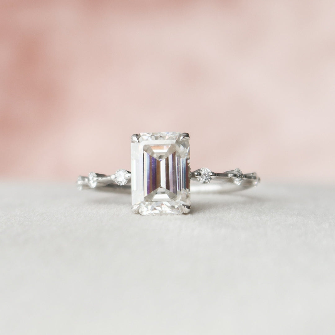 Moissanite 1.94 CT Emerald Cut Diamond Minimalist Engagement Ring