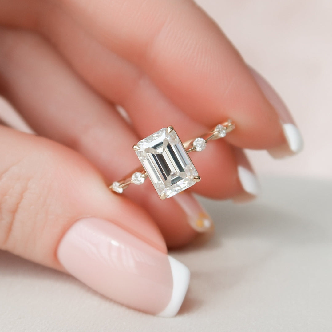 Moissanite 1.94 CT Emerald Cut Diamond Minimalist Engagement Ring