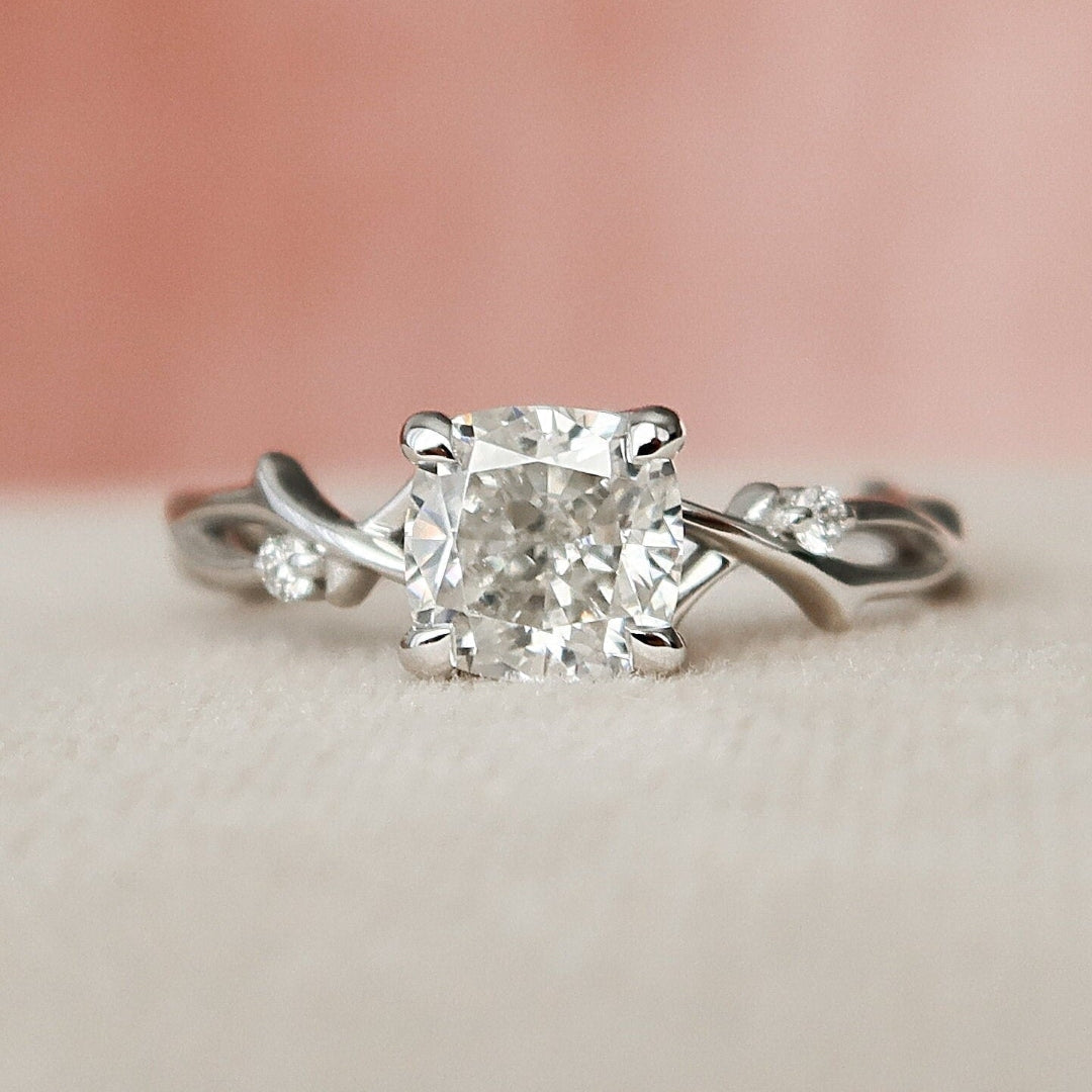 Moissanite 1.40 CT Cushion Cut Diamond Brutalist Anniversary Ring