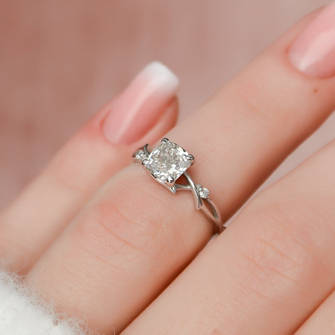 Moissanite 1.40 CT Cushion Cut Diamond Brutalist Anniversary Ring