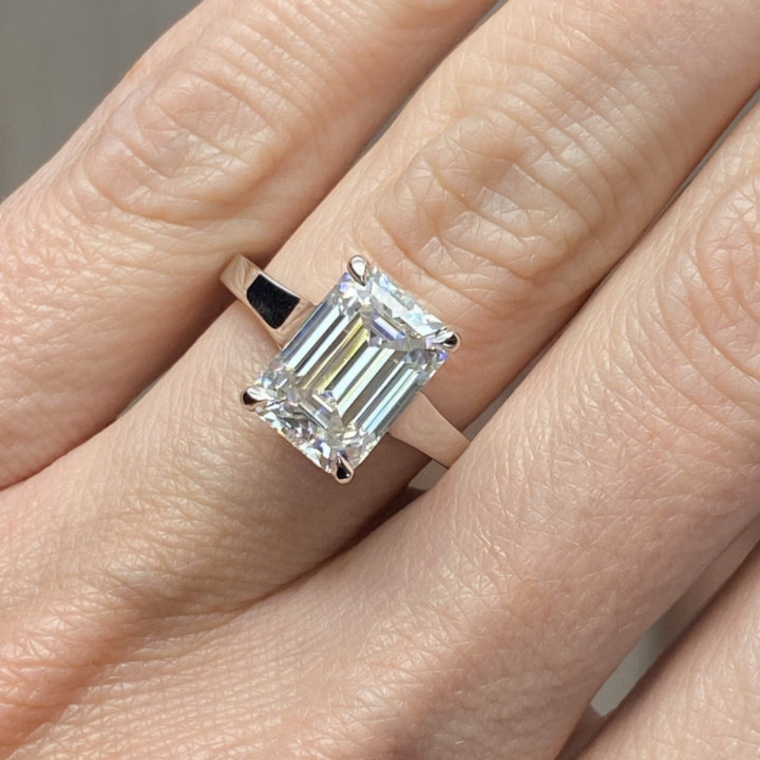 Moissanite 4.85 CT Emerald Cut Diamond Art Nouveau Anniversary Ring