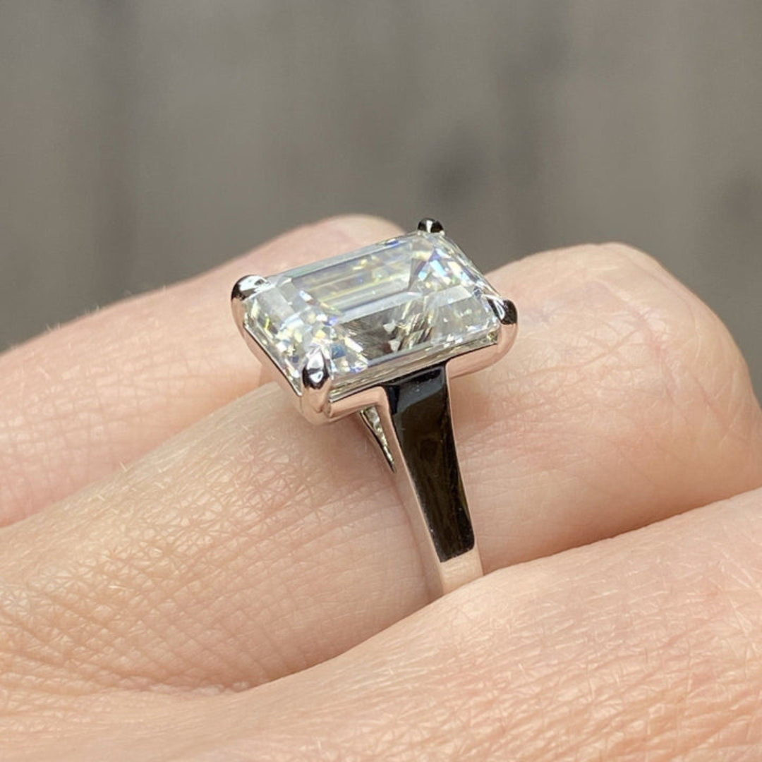 Moissanite 4.85 CT Emerald Cut Diamond Art Nouveau Anniversary Ring