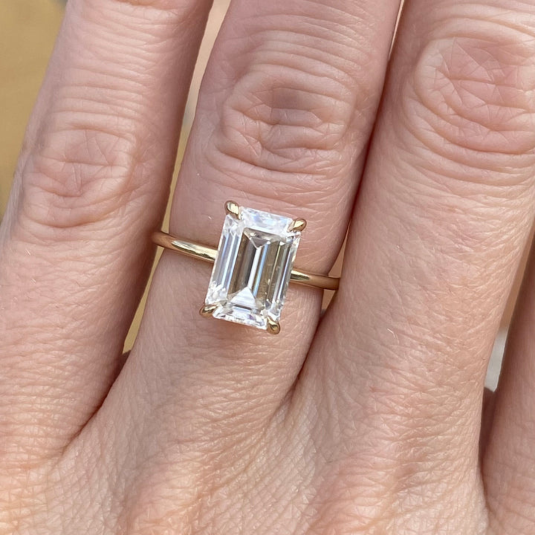 Moissanite 5.00 CT Emerald Cut Diamond Boho & Hippie Anniversary Ring