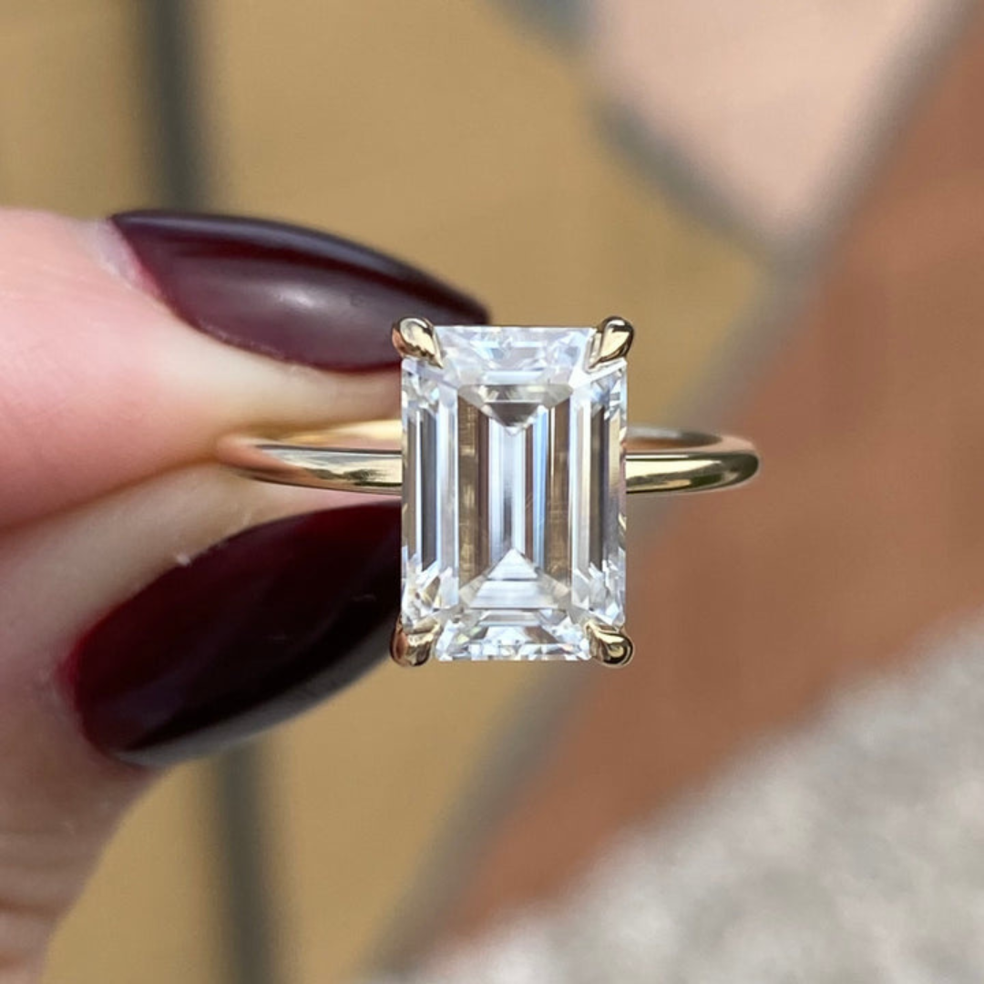 Moissanite 5.00 CT Emerald Cut Diamond Boho & Hippie Anniversary Ring