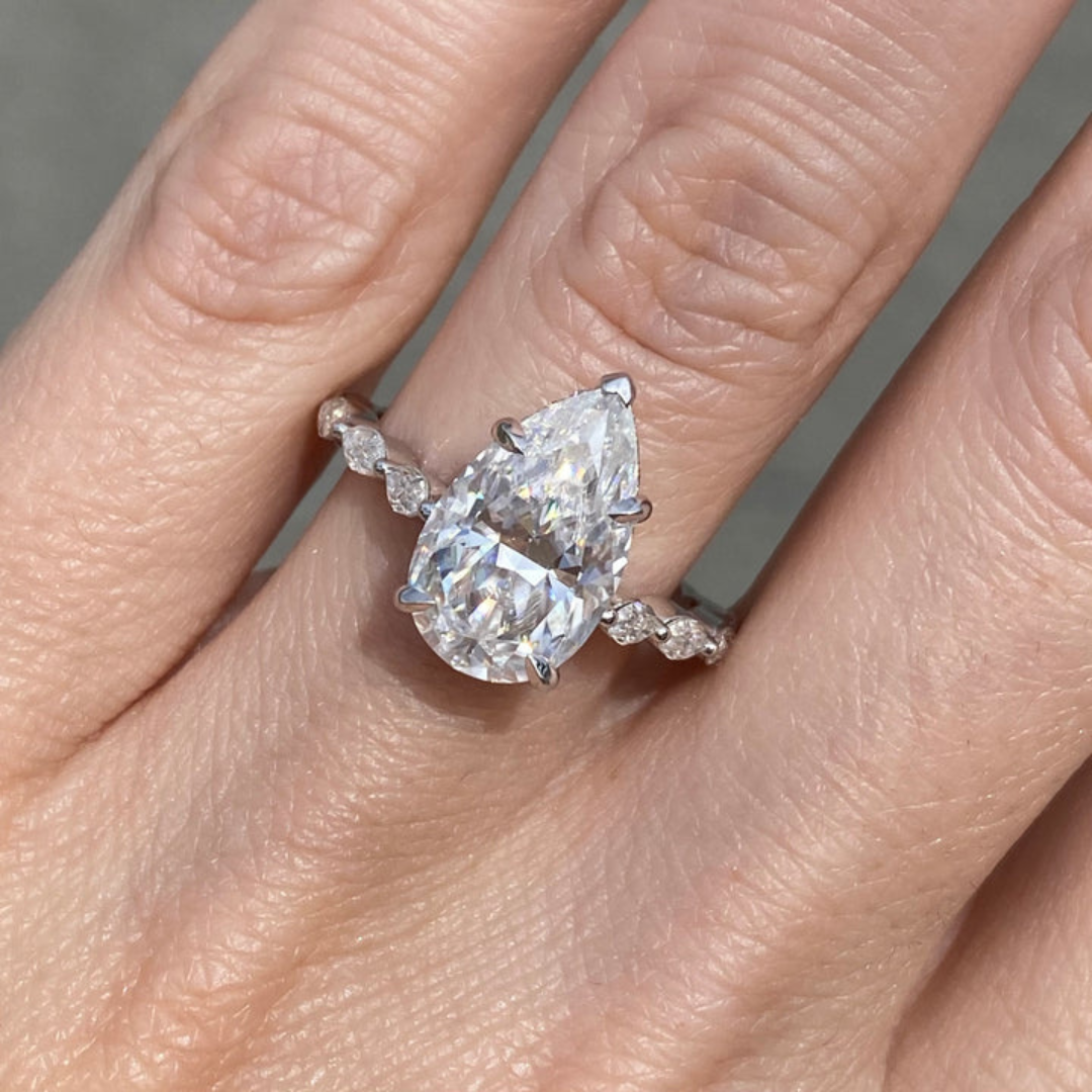 Moissanite 5.70 CT Pear Cut Diamond Edwardian Engagement Ring