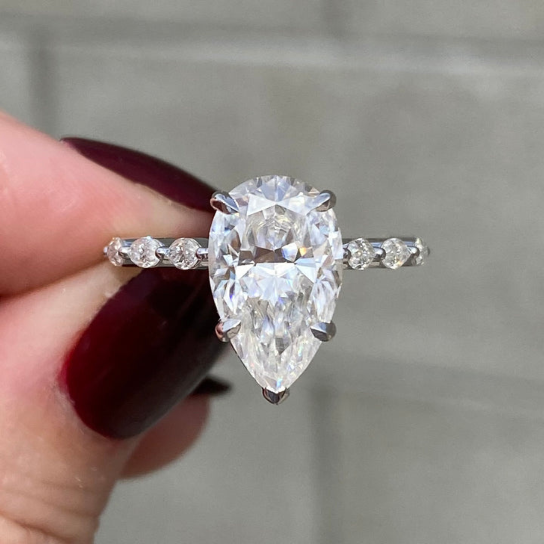 Moissanite 5.70 CT Pear Cut Diamond Edwardian Engagement Ring