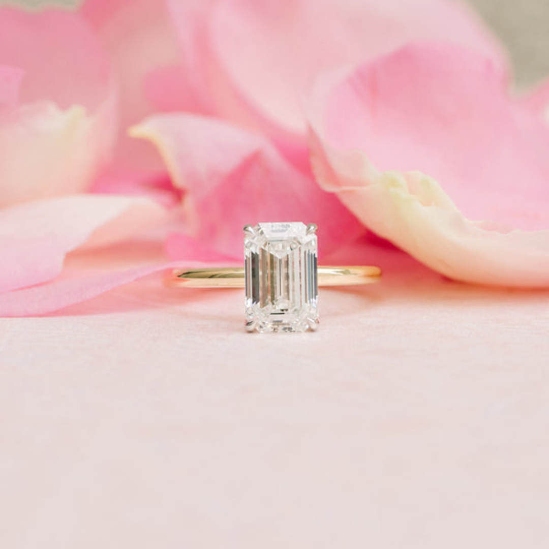 Moissanite 1.76 CT Emerald Cut Diamond Art Nouveau Handmade Ring