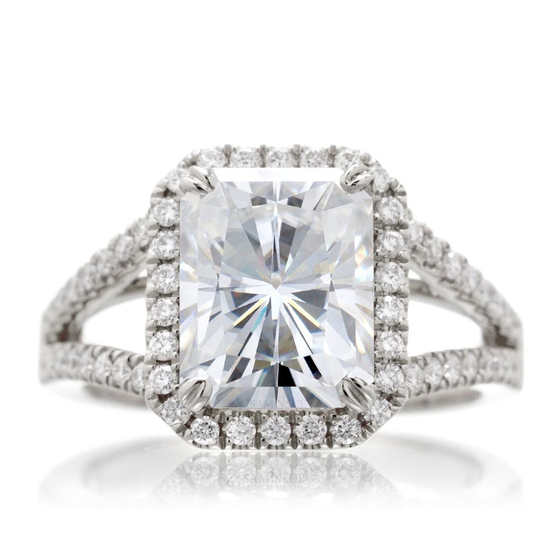 Moissanite 3.25 CT Radiant Cut Diamond Avant Garde Anniversary Ring