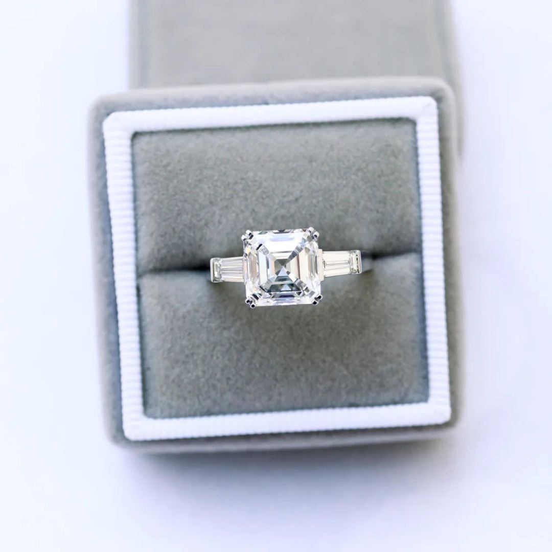 Moissanite 2.60 CT Asscher Cut Diamond Brutalist Handmade Ring