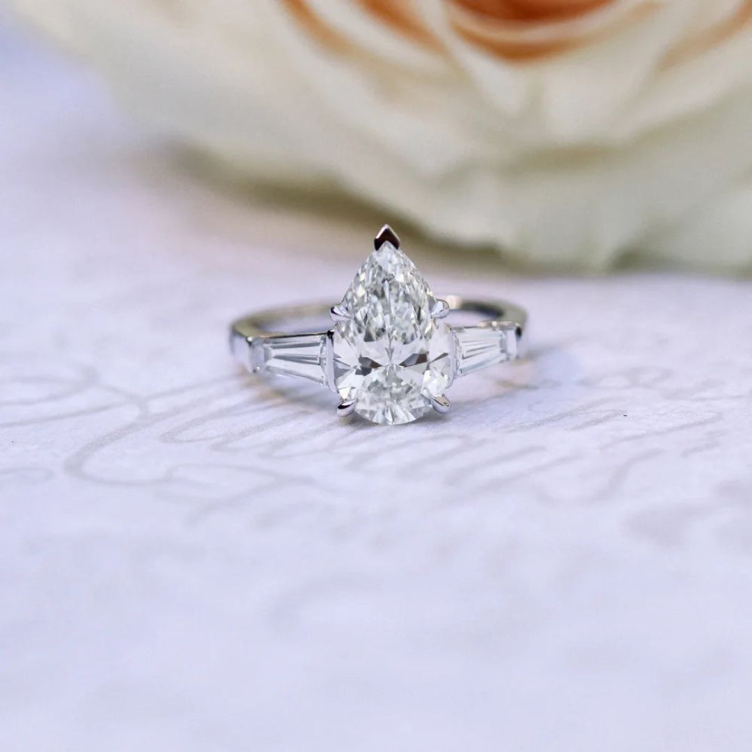 Moissanite 3.35 CT Pear Cut Diamond Art Deco Anniversary Ring