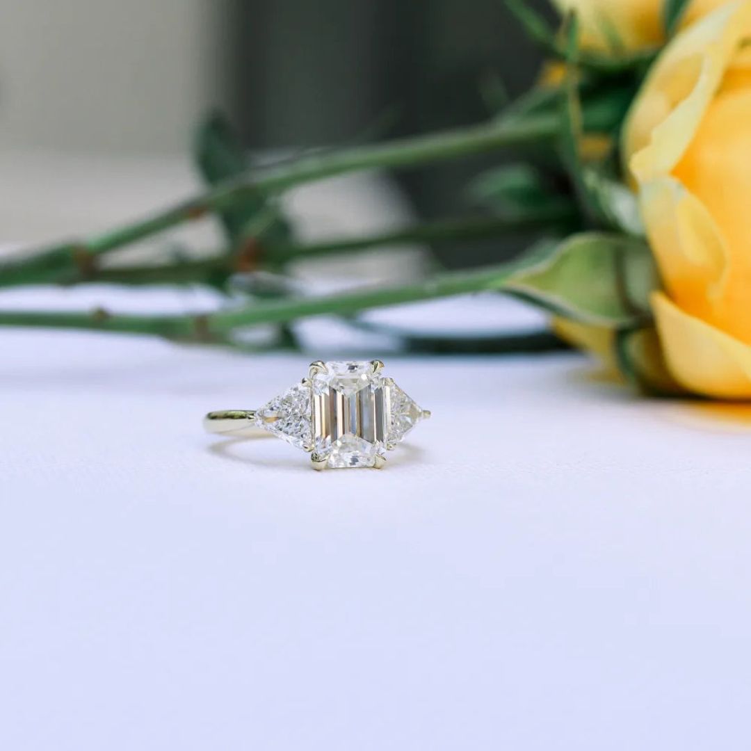 Moissanite 3.68 CT Emerald Cut Diamond Art Nouveau Anniversary Ring