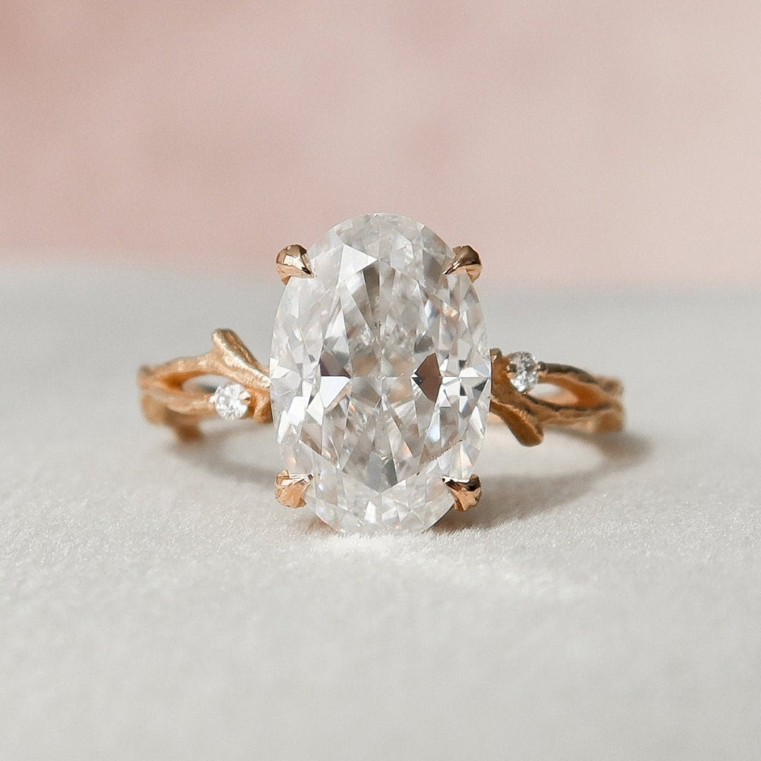 Moissanite 3.50 CT Oval Diamond Mid-Century Engagement Ring