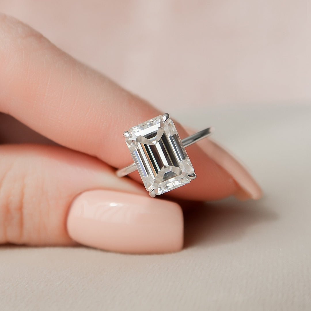 Moissanite 2.15 CT Emerald Cut  Diamond Art Nouveau Wedding Ring