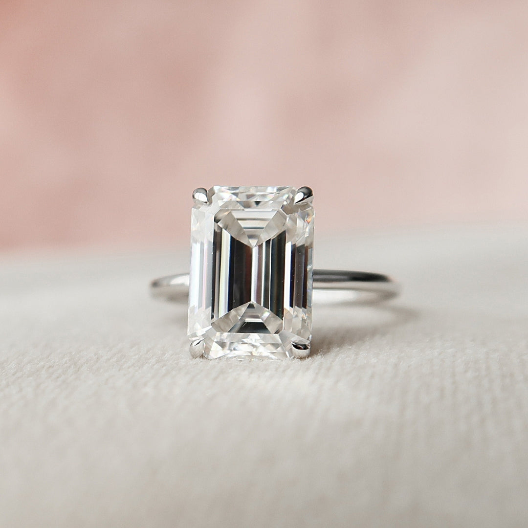 Moissanite 2.15 CT Emerald Cut  Diamond Art Nouveau Wedding Ring