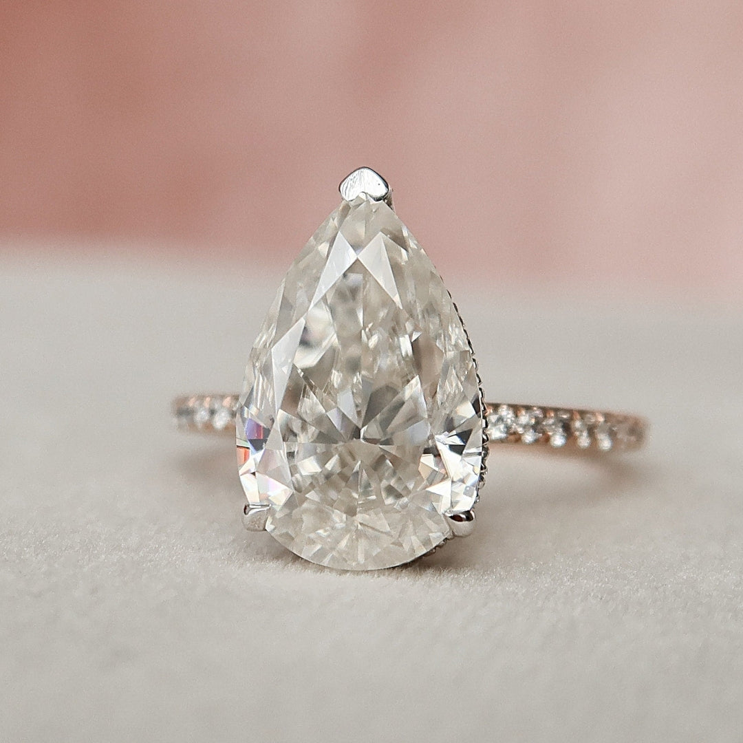 Moissanite 3.50 CT Pear Cut Diamond Art Nouveau Handmade Ring