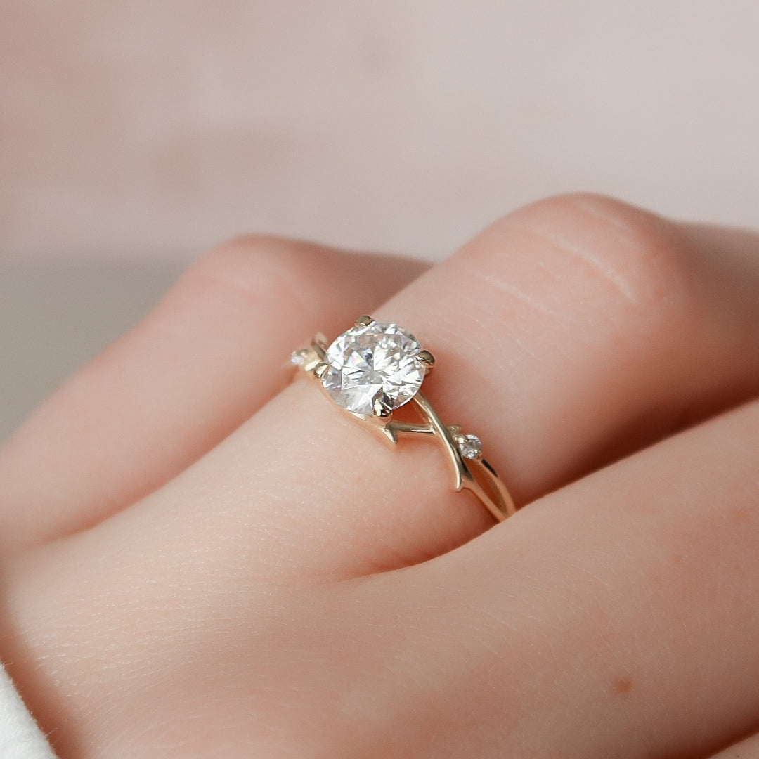 Moissanite 1.65 CT Round Cut Diamond Mid-Century Engagement Ring