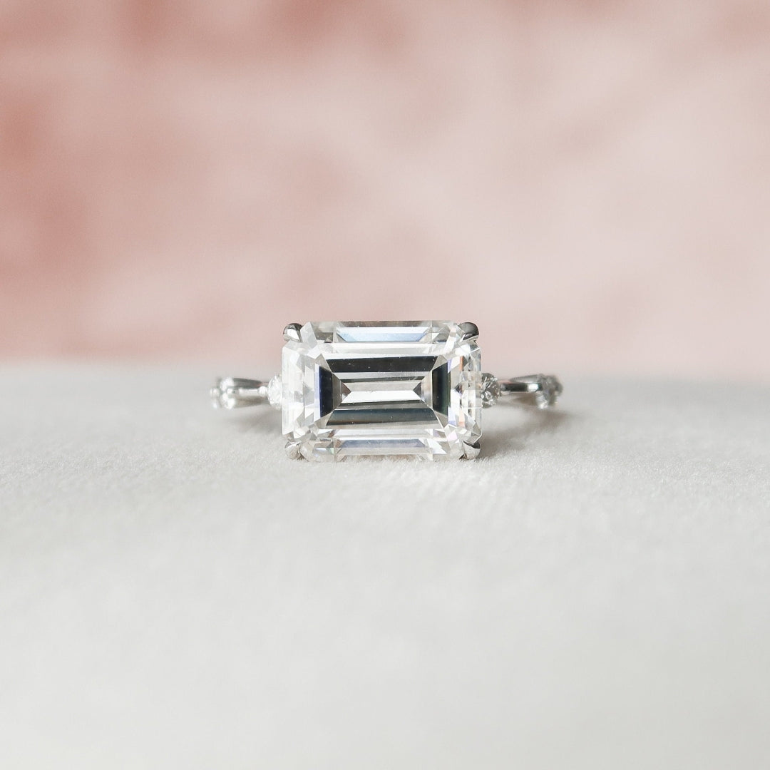 Moissanite 3.76 CT Emerald Cut Diamond Victorian Handmade Ring