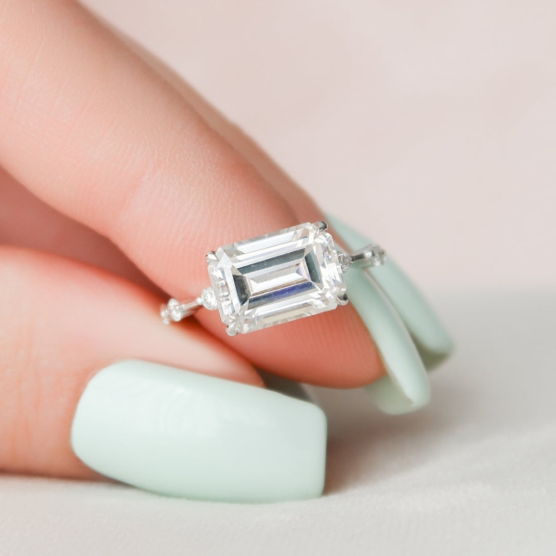 Moissanite 3.76 CT Emerald Cut Diamond Victorian Handmade Ring