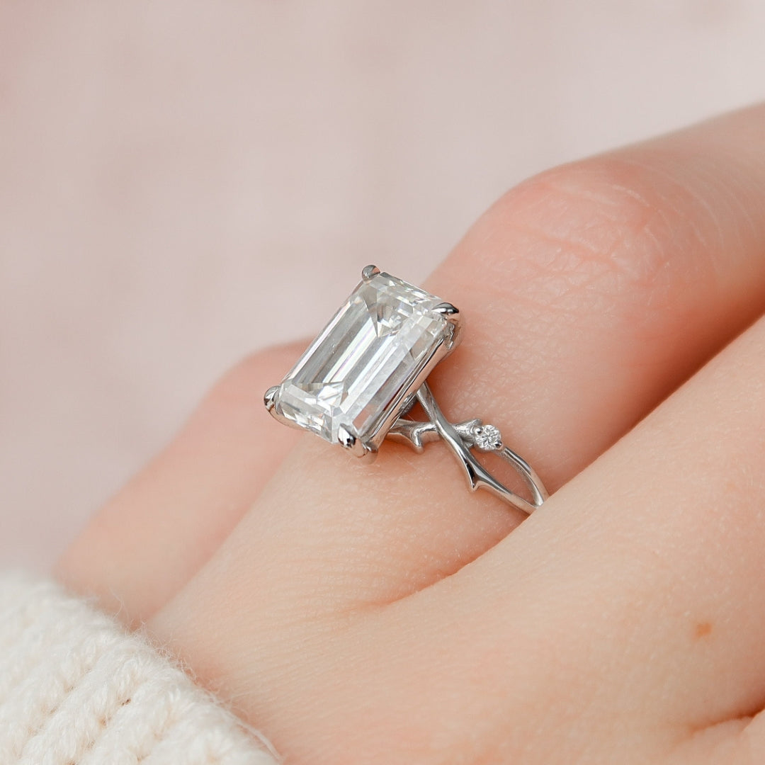 Moissanite 1.90 CT Emerald Cut Diamond Mid-Century Handmade Ring