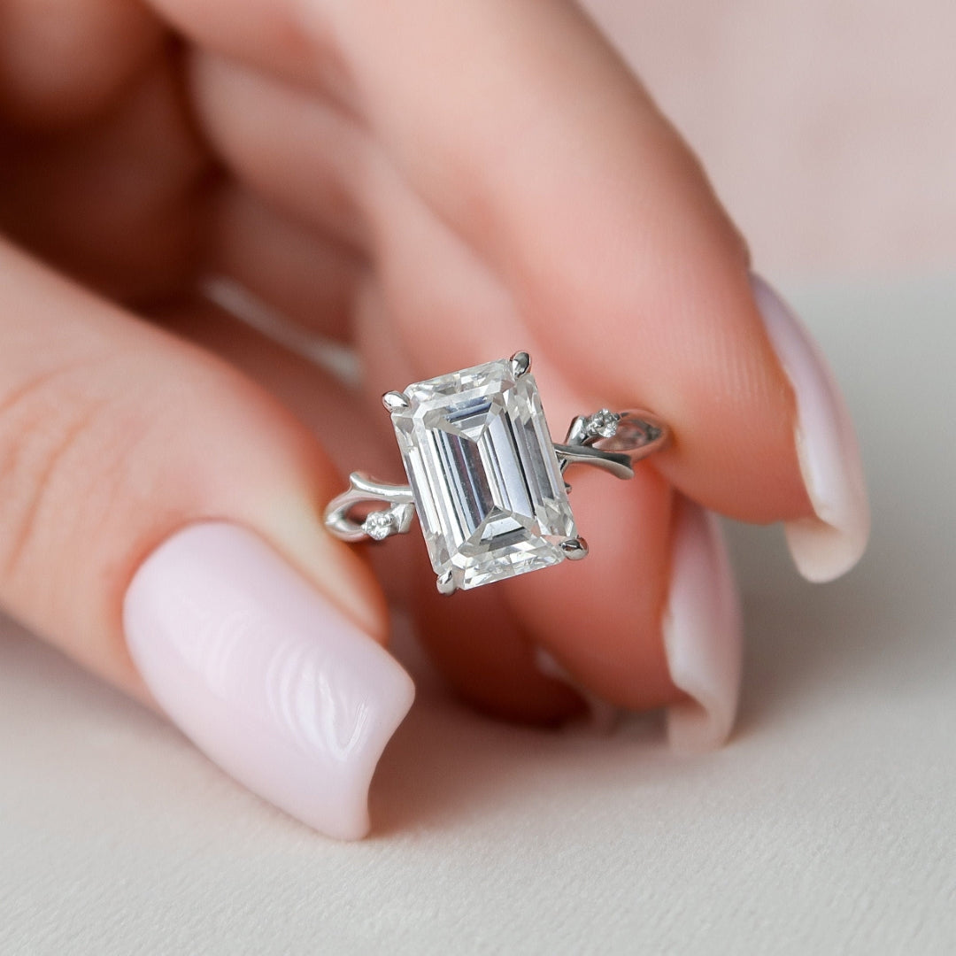 Moissanite 1.90 CT Emerald Cut Diamond Mid-Century Handmade Ring