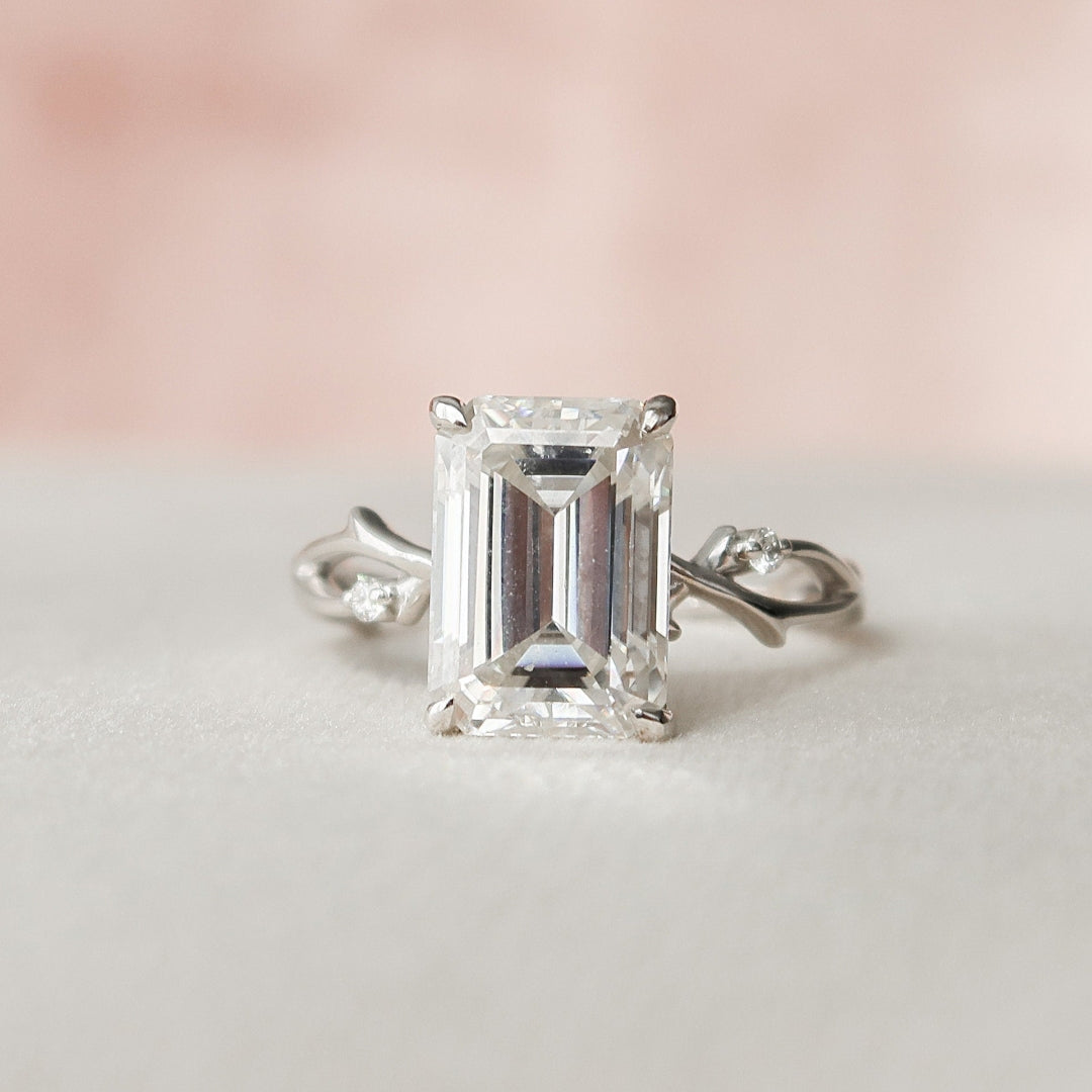 Moissanite 1.90 CT Emerald Cut Diamond Mid-Century Handmade Ring