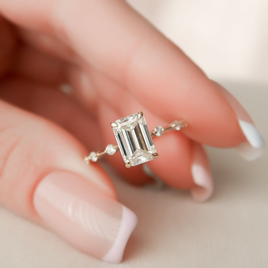 Moissanite 2.00 CT Emerald Cut Diamond Avant Garde Anniversary Ring