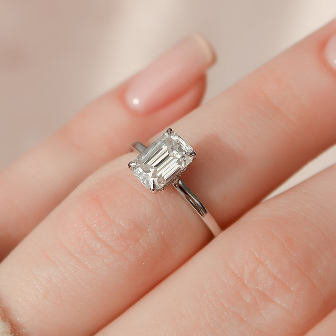 Moissanite 1.55 CT Emerald Cut Diamond Avant Garde Wedding Ring