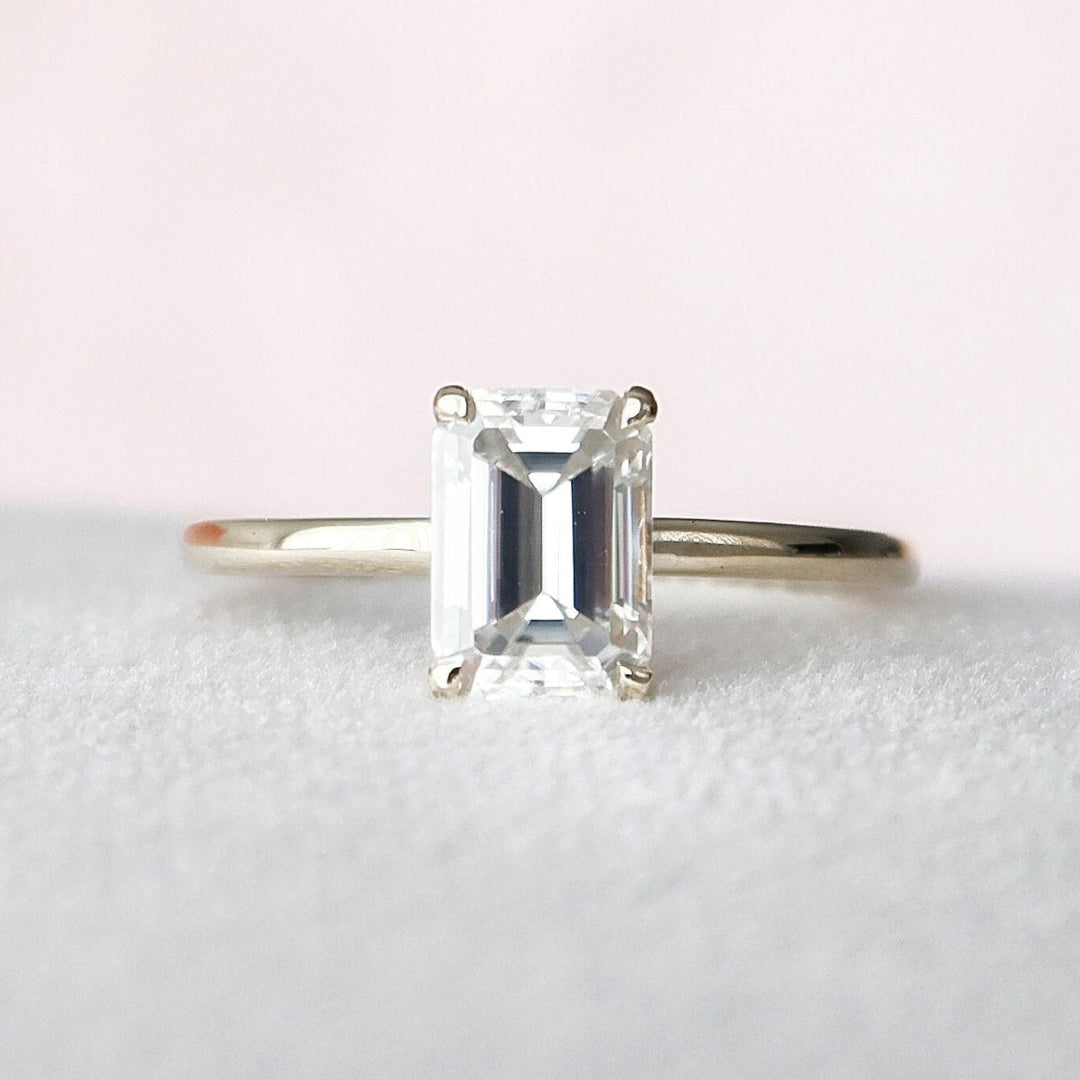 Moissanite 1.55 CT Emerald Cut Diamond Avant Garde Wedding Ring