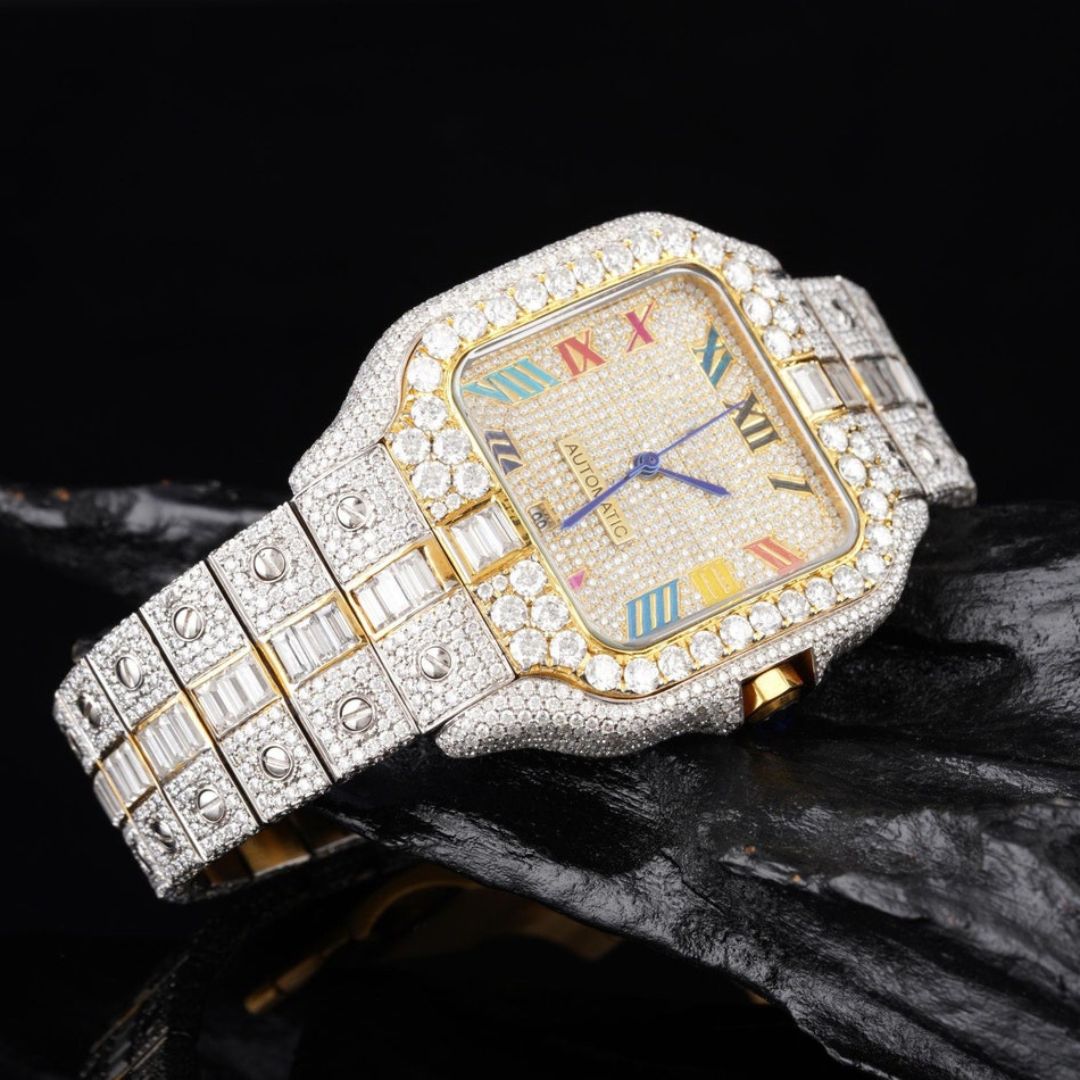 Moissanite 26.00 CT Round & Baguette Cut Diamond Edwardian Watch