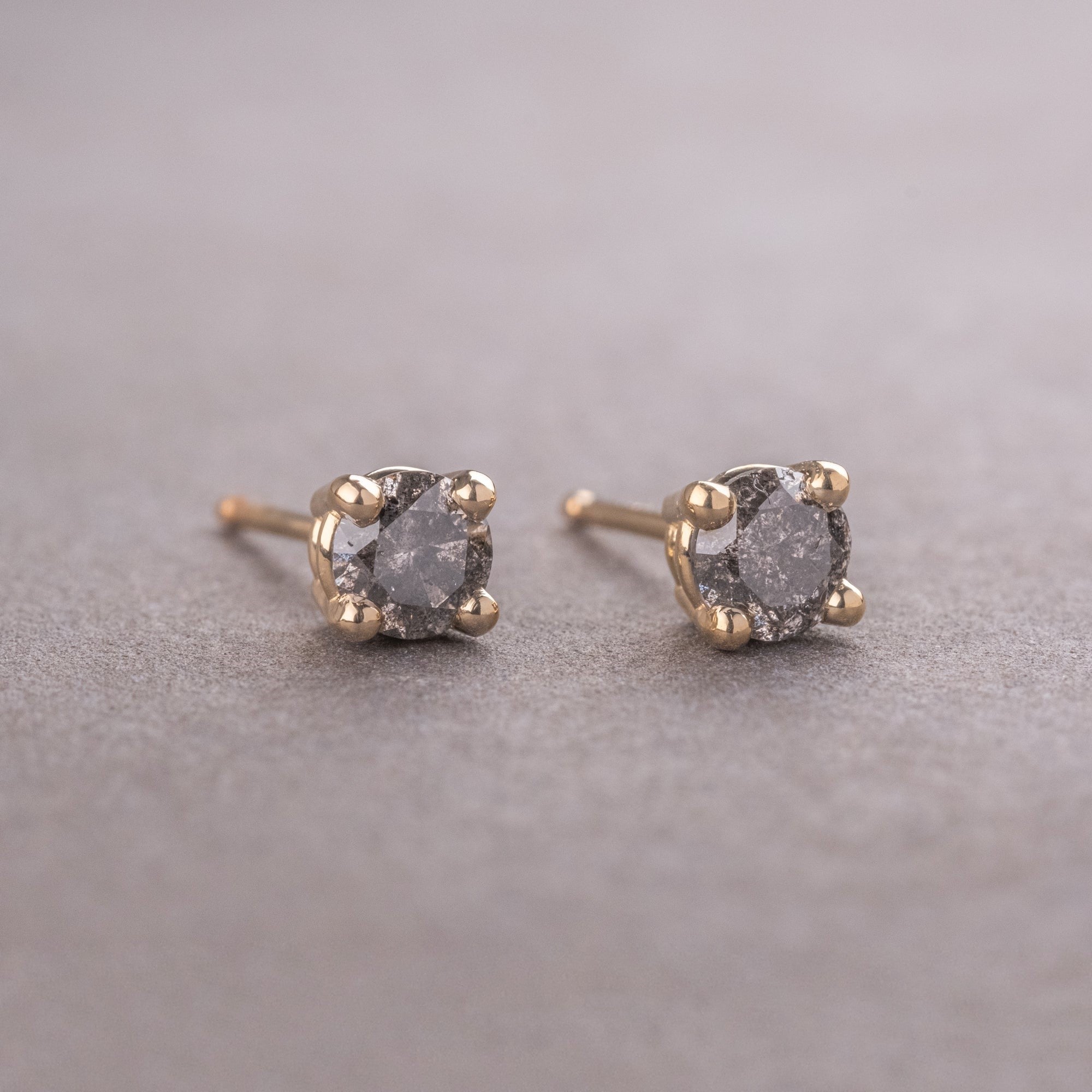 Natural Salt And Pepper 1.20 CT Round Diamond Stud Earring