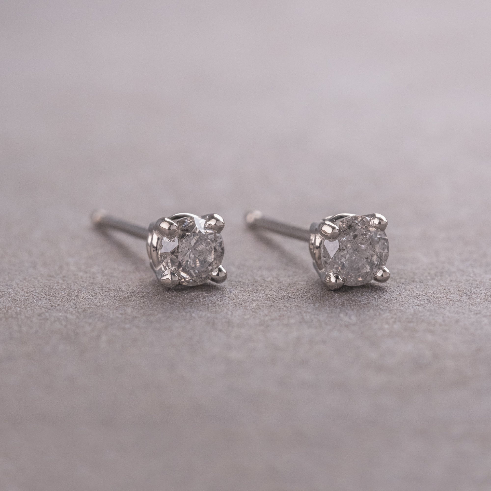 Natural Salt And Pepper 1.20 CT Round Diamond Stud Earring