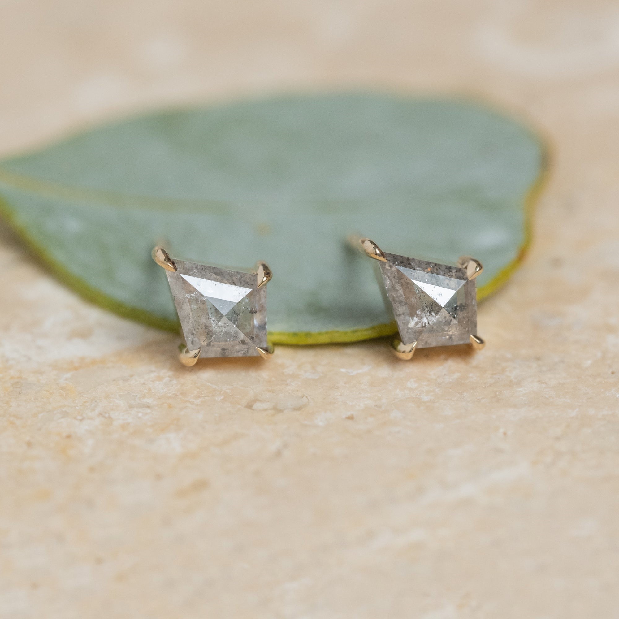 Natural Salt And Pepper 1.00 CT Kite Diamond Stud Earring