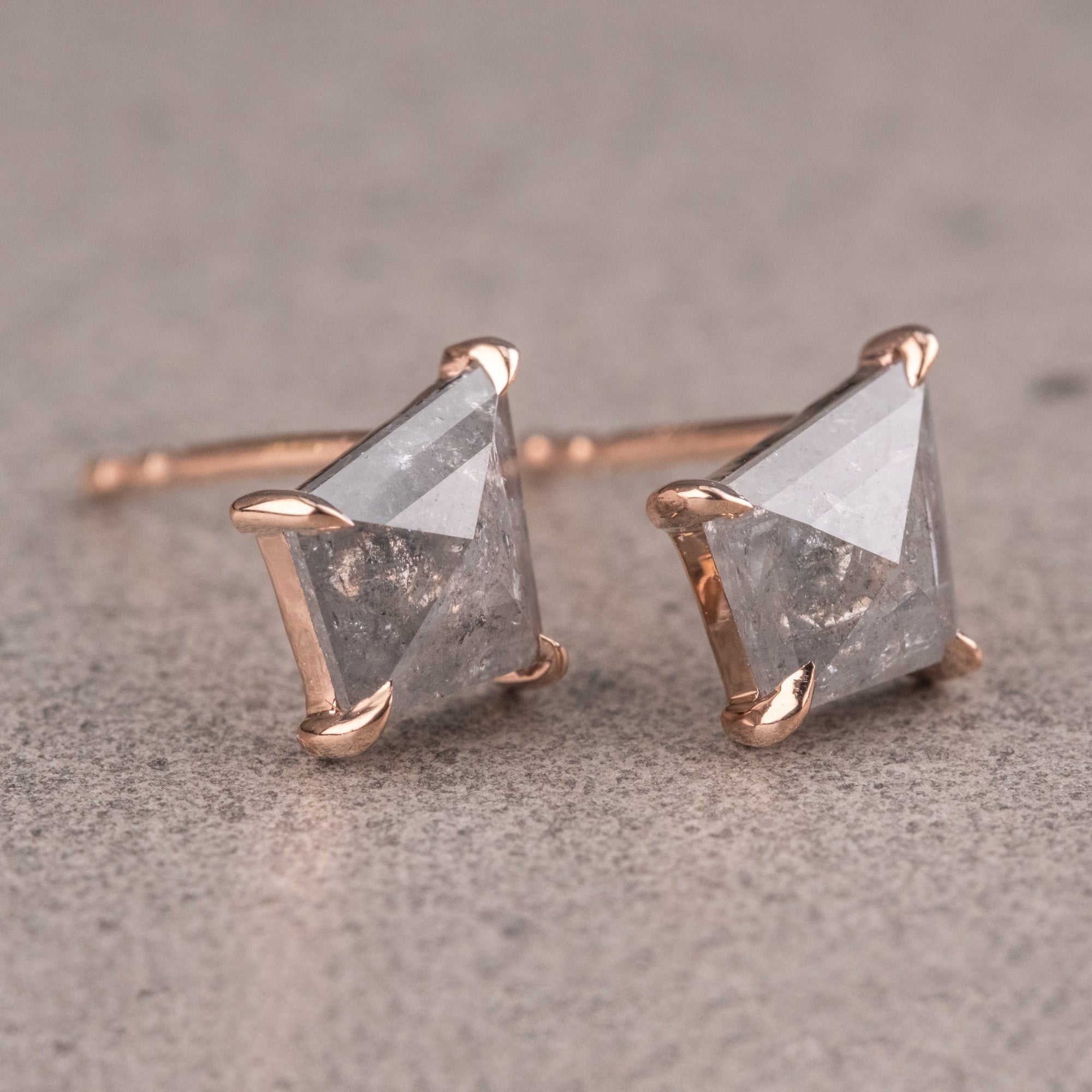 Natural Salt And Pepper 1.00 CT Kite Diamond Stud Earring