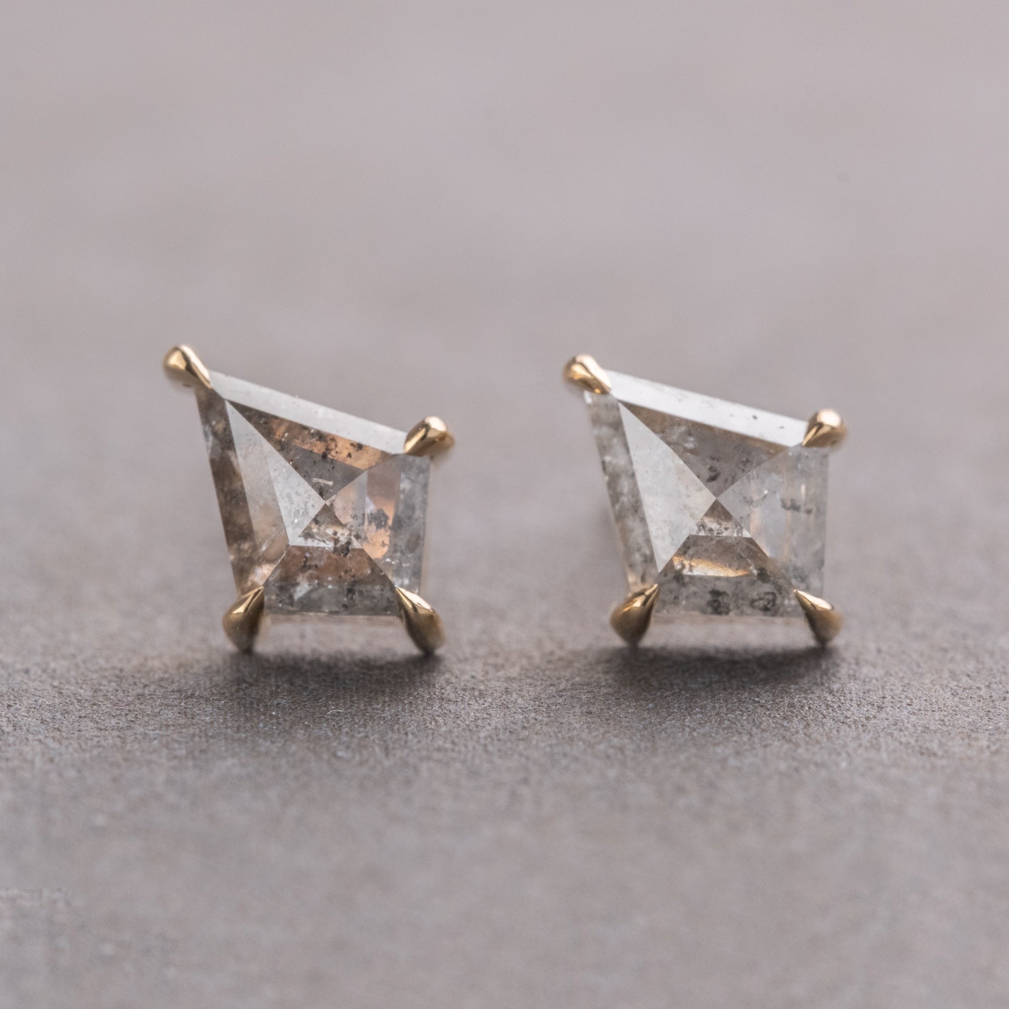 Natural Salt And Pepper 1.00 CT Kite Diamond Stud Earring