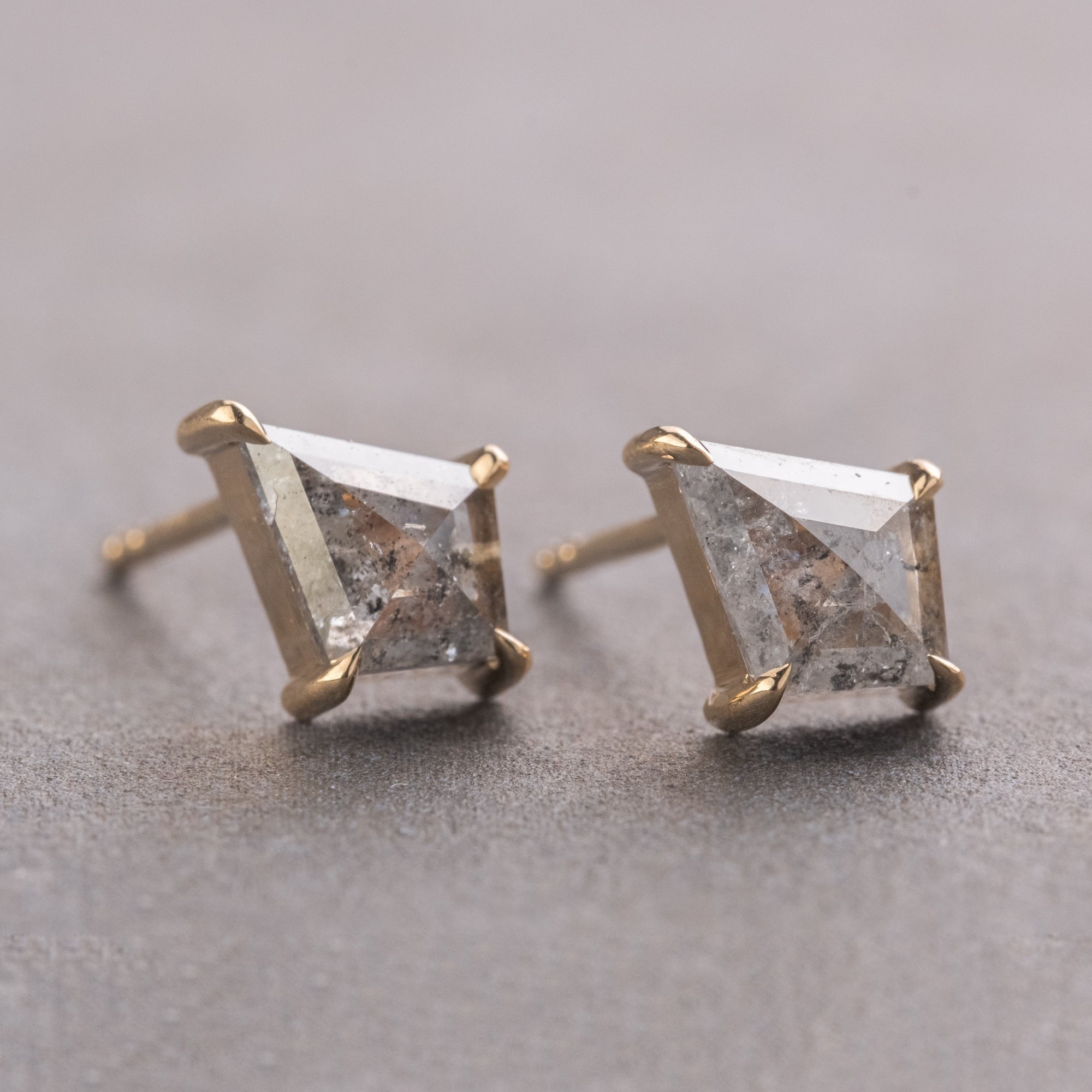 Natural Salt And Pepper 1.00 CT Kite Diamond Stud Earring