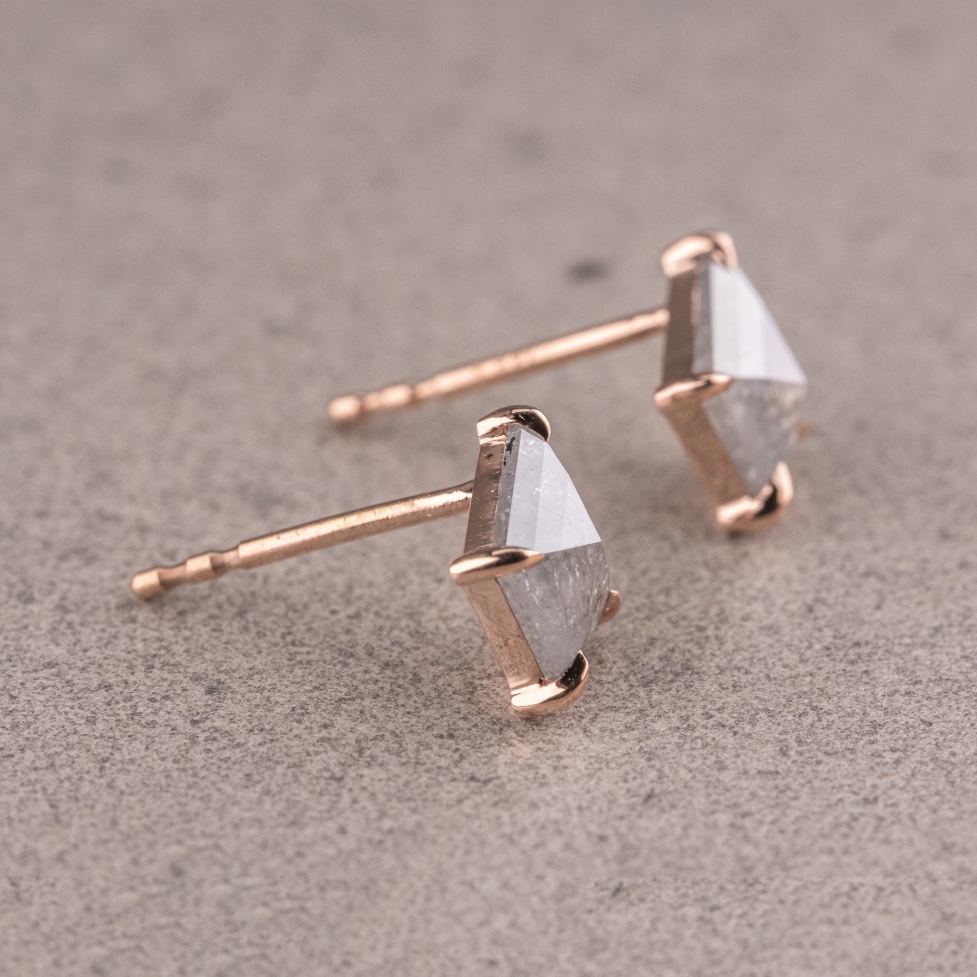 Natural Salt And Pepper 1.00 CT Kite Diamond Stud Earring