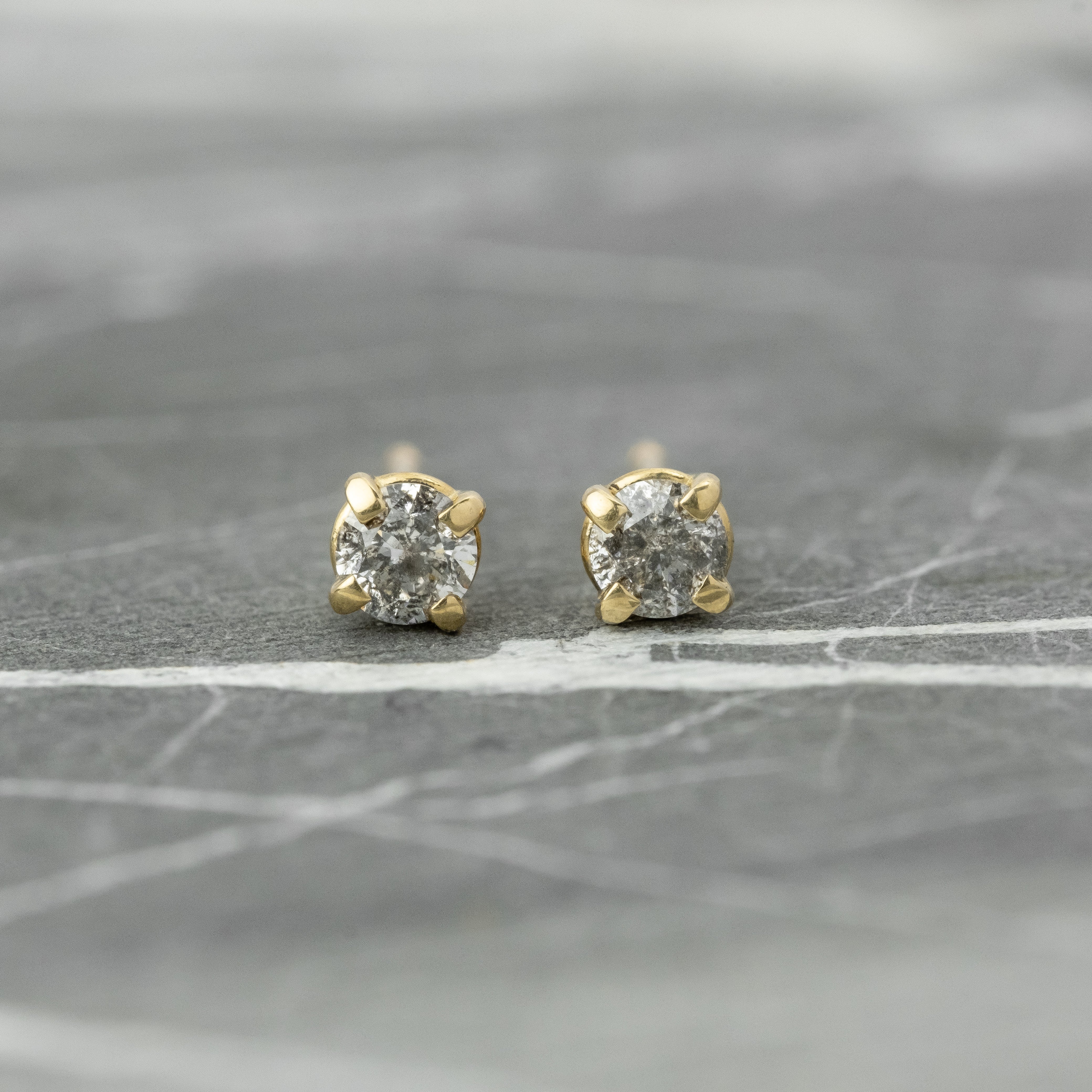 Natural Salt And Pepper 1.30 CT Round Diamond Stud Earring