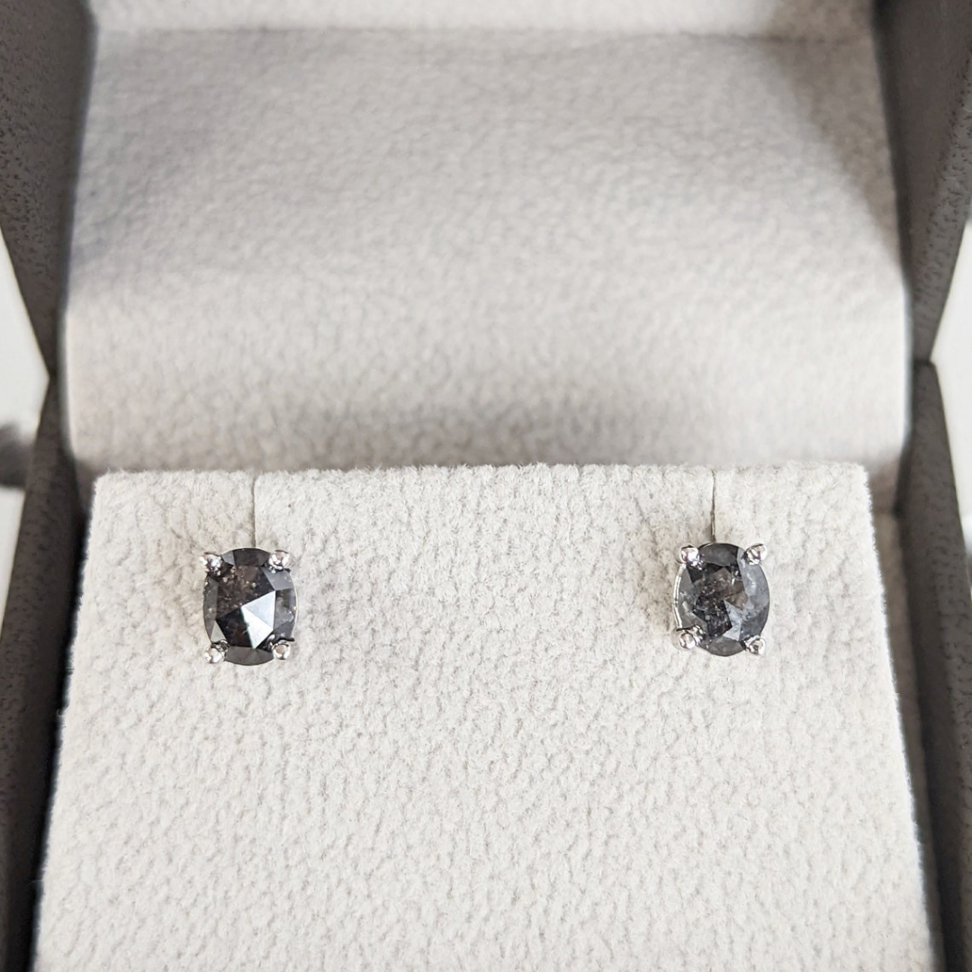 Natural Salt and Pepper 1.50 CT Oval Diamond Stud Earring