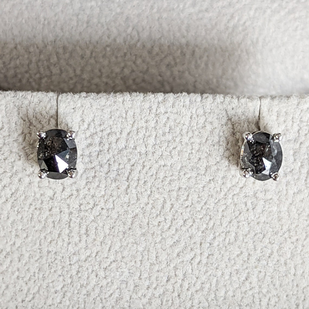 Natural Salt and Pepper 1.50 CT Oval Diamond Stud Earring