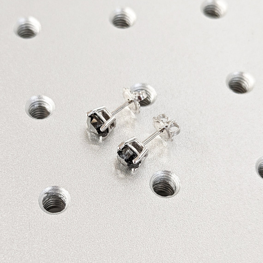 Natural Salt and Pepper 1.50 CT Oval Diamond Stud Earring