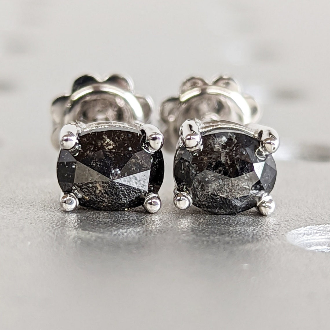 Natural Salt and Pepper 1.50 CT Oval Diamond Stud Earring