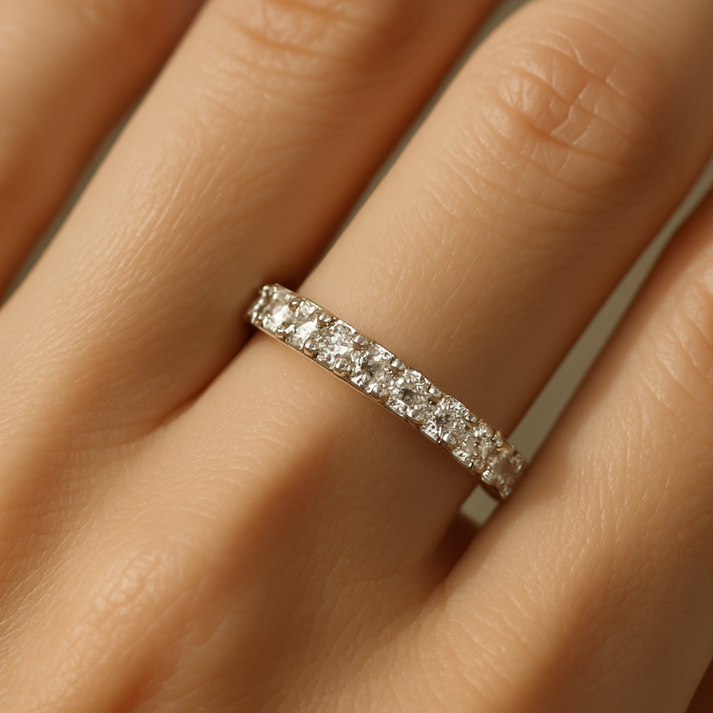 diamond band in ladies fingure light skin
